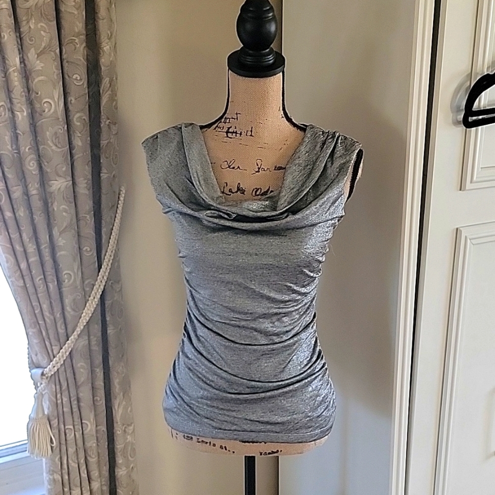 Dressy silver knit top with string back